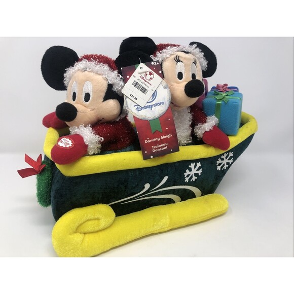 Mickey & Minnie Dancing Sleigh Plush Sings Jingle Bells Singing Moving TAGS READ - Picture 1 of 9